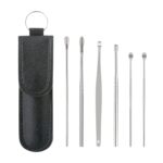 6-in-1 Ear Wax Cleaner Kit Reusable Ear Cleaning Tools with Leather Pouch for Ear Hygiene Maintenance and Travel