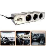 Triple Way Car 12v Lighter Socket Splitter USB Charger Power Adapter - Image 3