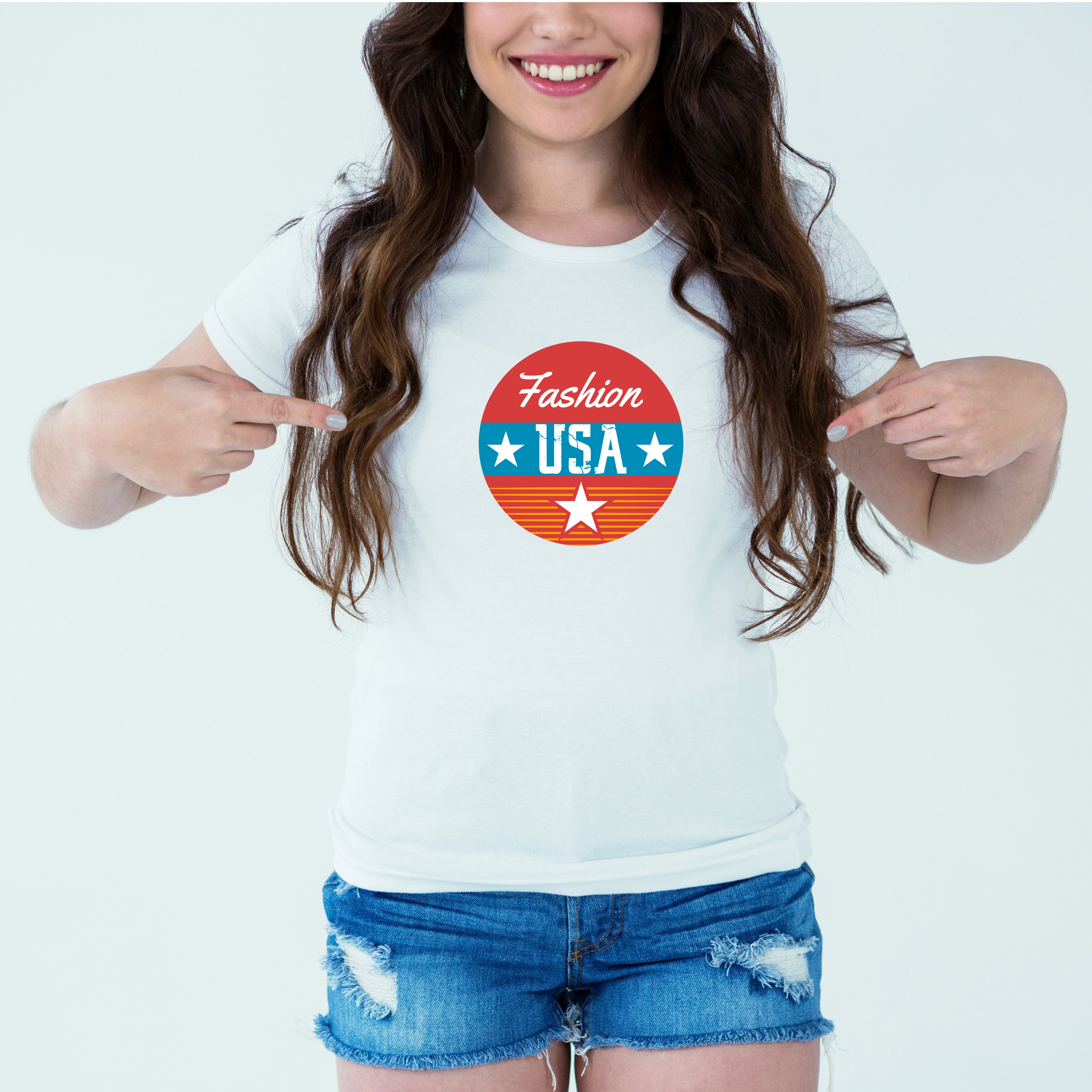 Mockup-Girl-fashionusa.jpg Designer Printed T-Shirt :: Design type - Fashion Usa - Cloth type : Polyester - Image 1