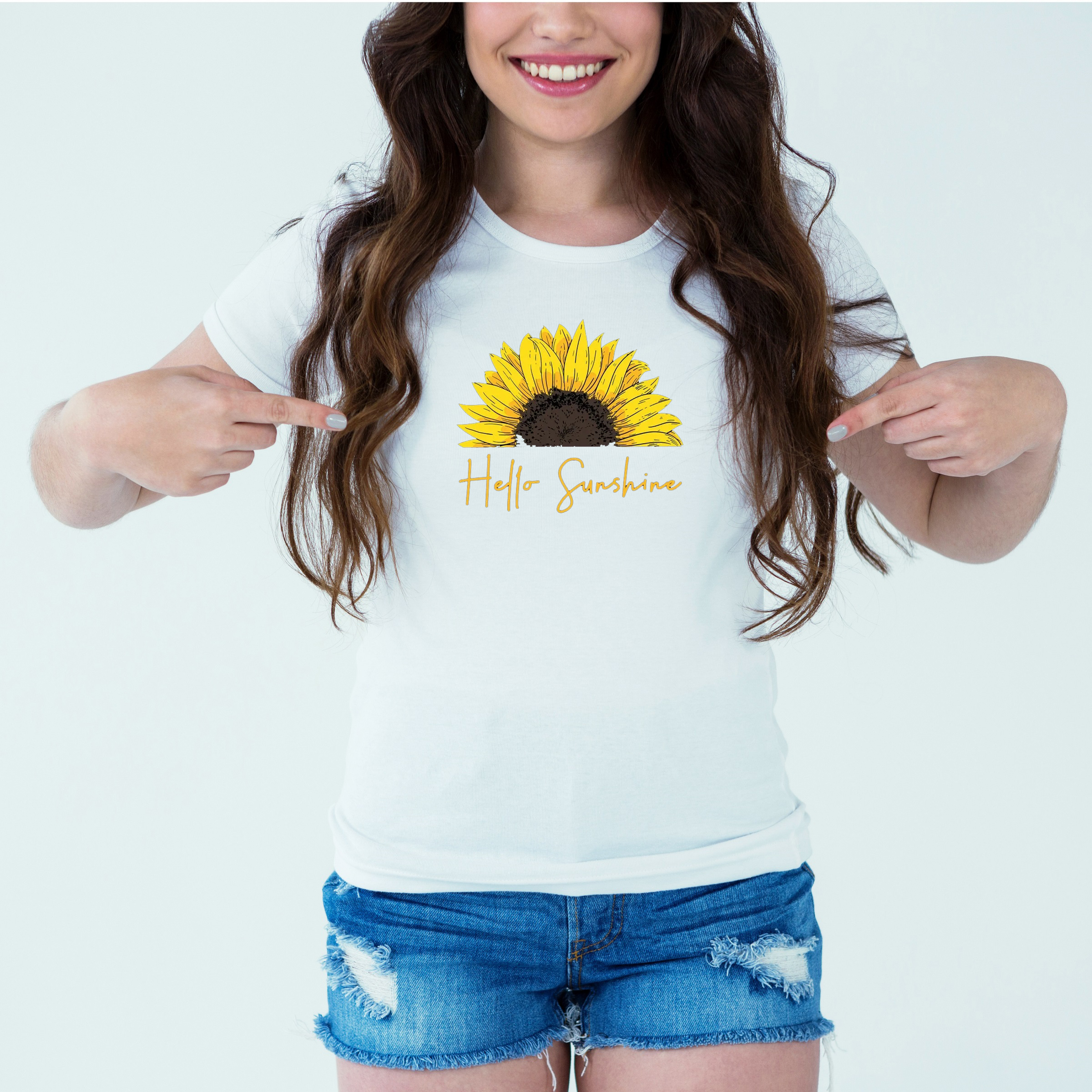 Mockup-Girl-hellosunshine.jpg Designer Printed T-Shirt :: Design type - Hello Sunshine - Cloth type : Polyester - Image 1