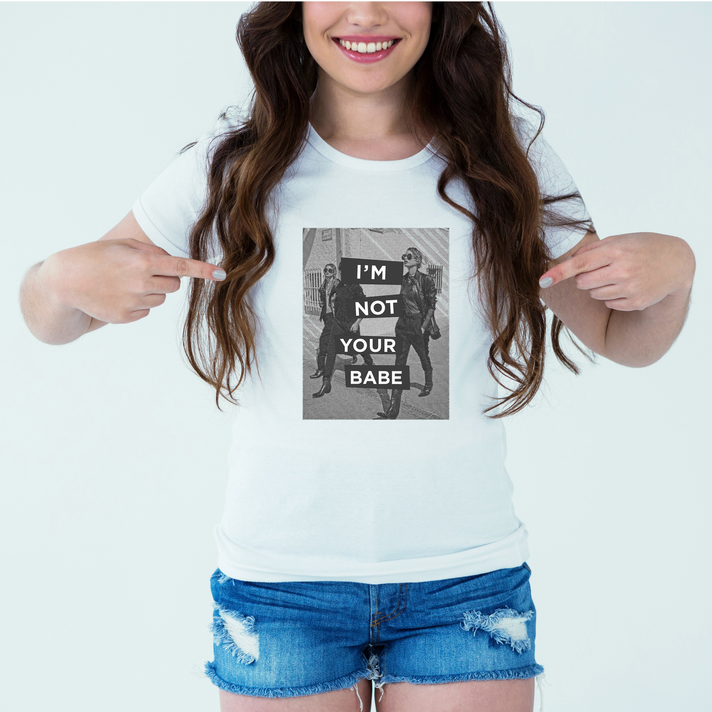 Mockup-Girl-iamnotyourbabe.jpg Designer Printed T-Shirt :: Design type - I Am Not Your Babe - Cloth type : Polyester - Image 1