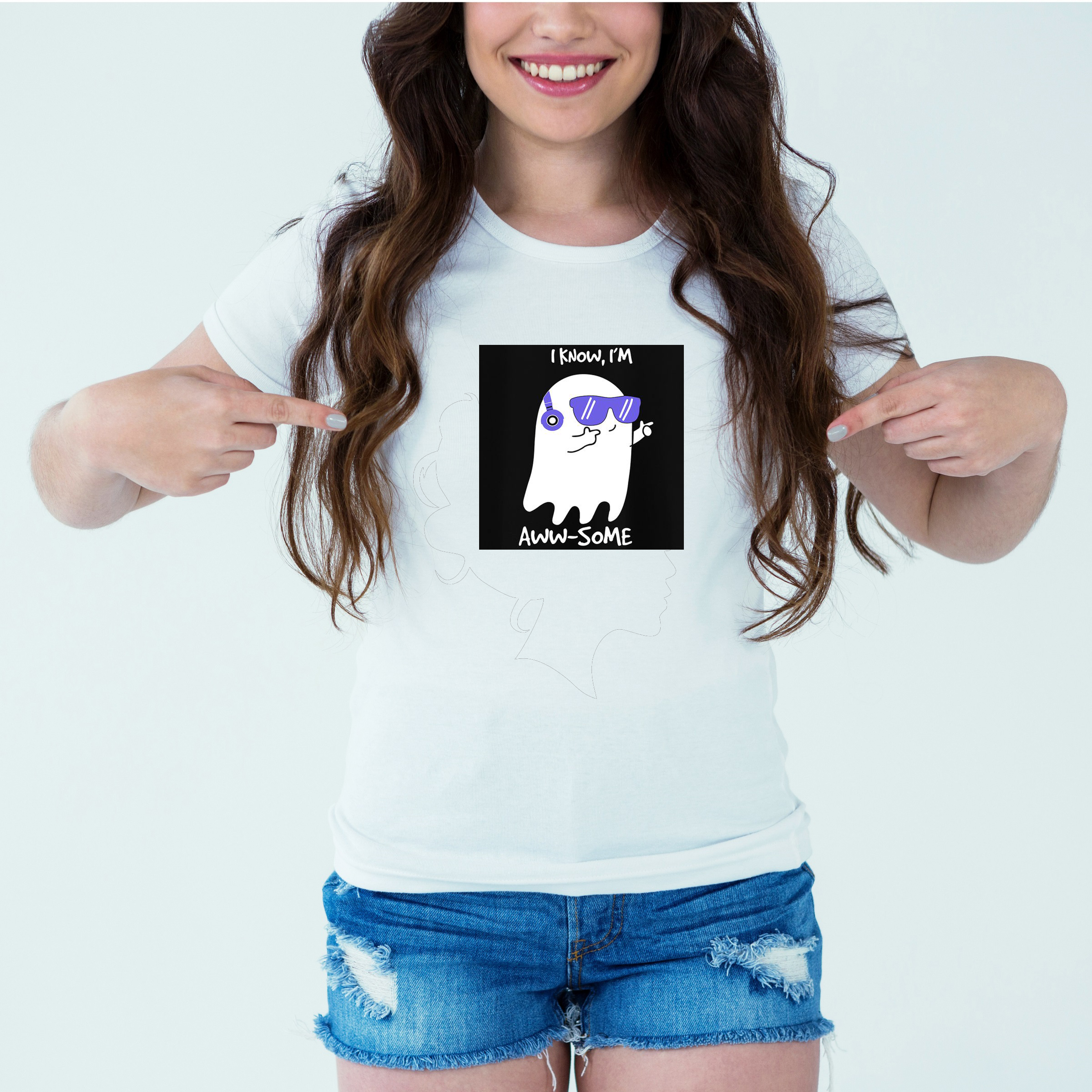 Mockup-Girl-iknowiamawesome.jpg Designer Printed T-Shirt :: Design type - I Know I Am Awesome - Cloth type : Polyester - Image 1