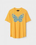 Yellow Unisex DOT KNIT Regular Fit Printed Round Neck T-Shirt