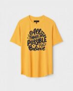 Yellow Unisex Cotton Regular Fit Printed Round Neck T-Shirt