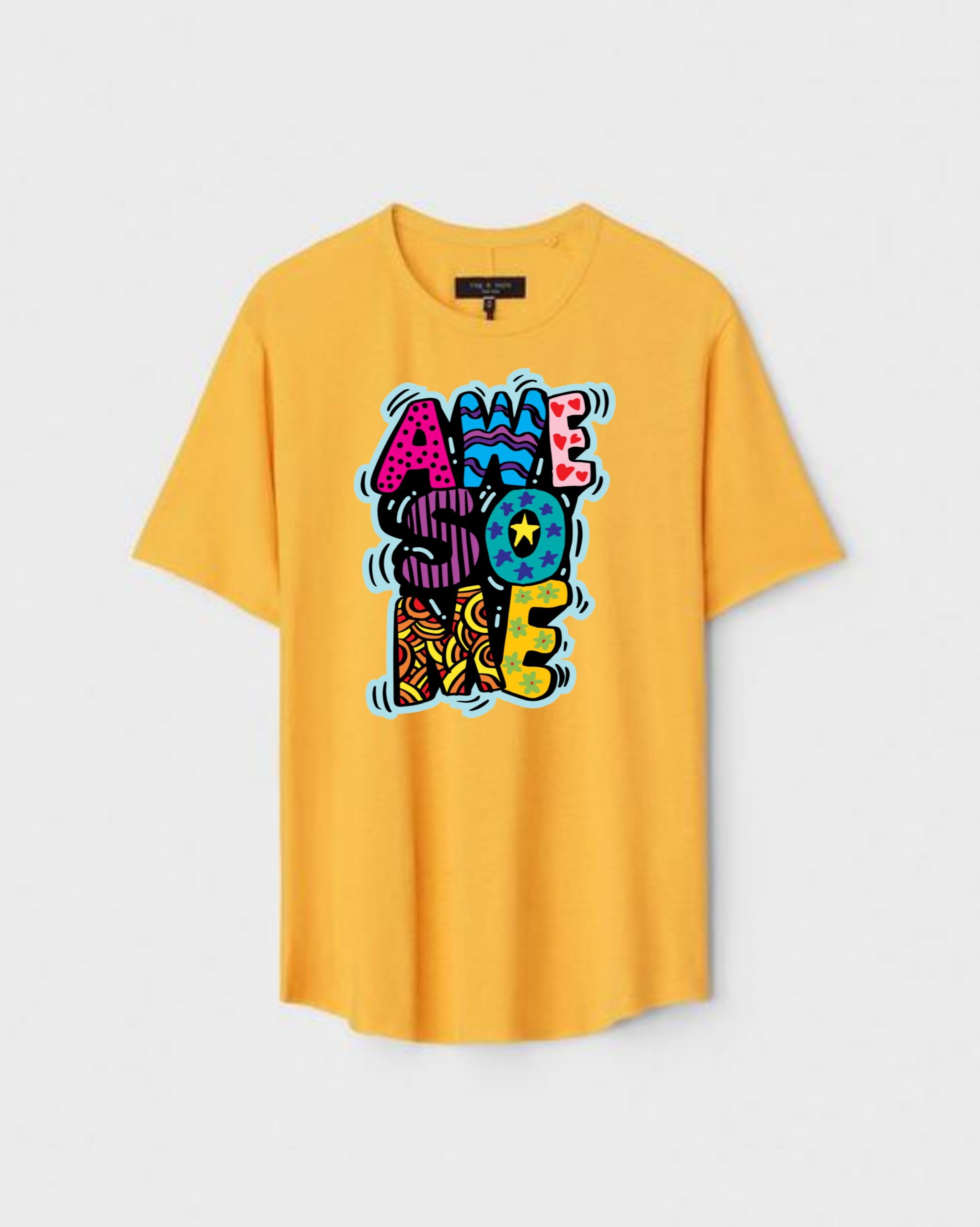 YLW-CTN-M-004-scaled-1.jpg Yellow Unisex Cotton Regular Fit Printed Round Neck T-Shirt - Image 1