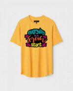 Yellow Unisex Cotton Regular Fit Printed Round Neck T-Shirt