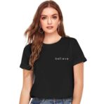 Cotton Regular Fit Printed Round Neck T-Shirt For Women