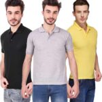 One-H Men's Polo Neck Short Sleeve Casual Tshirt Combo of Black, Grey, Yellow colors (Pack of 3)