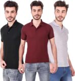 One-H Men's Polo Neck Short Sleeve Casual Tshirt Combo of Maroon, Black, Grey colors (Pack of 3)