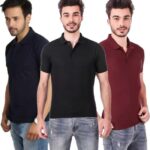 One-H Men's Polo Neck Short Sleeve Casual Tshirt Combo of Dark Blue, Maroon, Black colors (Pack of 3)