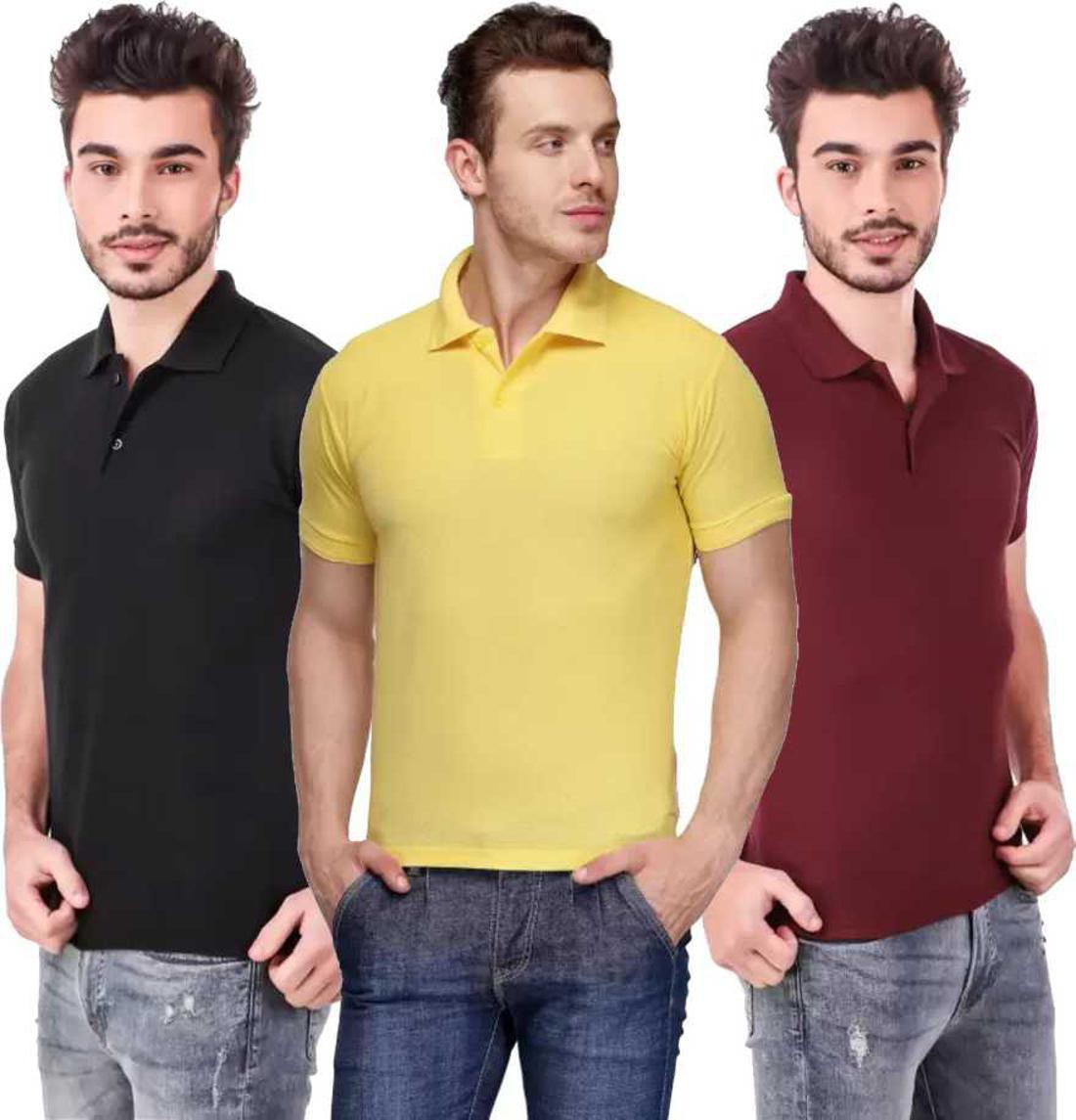 m-tshirt-combo-3-black-yellow-maroon-phonicz-retails-original-imafg4bkrfrgkhjx-1.jpeg One-H Men's Polo Neck Short Sleeve Casual Tshirt Combo of Maroon, Black, Yellow colors (Pack of 3) - Image 1