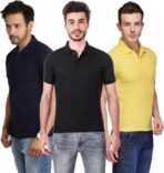 One-H Men's Polo Neck Short Sleeve Casual Tshirt Combo of Dark Blue, Black, Yellow colors (Pack of 3)