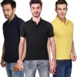 One-H Men's Polo Neck Short Sleeve Casual Tshirt Combo of Dark Blue, Black, Yellow colors (Pack of 3)