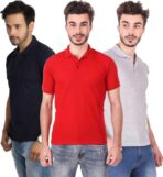 One-H Men's Polo Neck Short Sleeve Casual Tshirt Combo of Dark Blue, Red, Grey colors (Pack of 3)