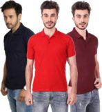 One-H Men's Polo Neck Short Sleeve Casual Tshirt Combo of Dark Blue, Red, Maroon colors (Pack of 3)