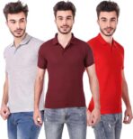 One-H Men's Polo Neck Short Sleeve Casual Tshirt Combo of Red, Maroon, Grey colors (Pack of 3)