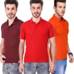 One-H Men's Polo Neck Short Sleeve Casual Tshirt Combo of Red, Maroon, Orange colors (Pack of 3)