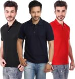 One-H Men's Polo Neck Short Sleeve Casual Tshirt Combo of Dark Blue, Red, Black colors (Pack of 3)