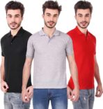 One-H Men's Polo Neck Short Sleeve Casual Tshirt Combo of Red, Black, Grey colors (Pack of 3)