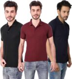 One-H Men's Polo Neck Short Sleeve Casual Tshirt Combo of Dark Blue, Maroon, Black colors (Pack of 3)