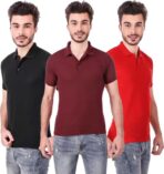 One-H Men's Polo Neck Short Sleeve Casual Tshirt Combo of Red, Maroon, Black colors (Pack of 3)