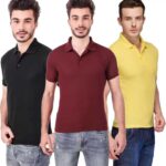 One-H Men's Polo Neck Short Sleeve Casual Tshirt Combo of Maroon, Black, Yellow colors (Pack of 3)