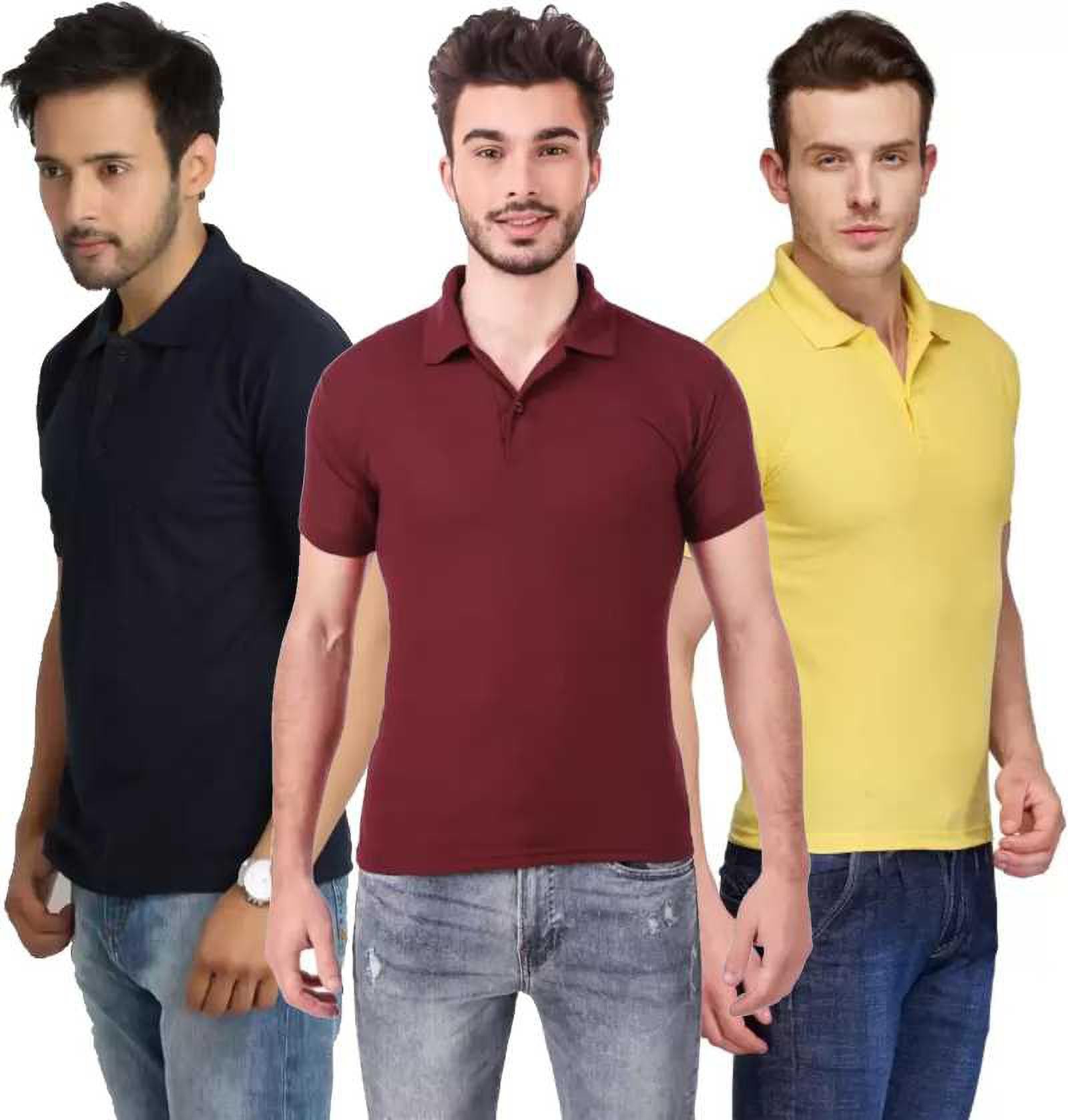 xl-tshirt-combo-3-darkblue-maroon-yellow-phonicz-retails-original-imafg4cvs3sxkgrt.jpeg One-H Men's Polo Neck Short Sleeve Casual Tshirt Combo of Dark Blue, Maroon, Yellow colors (Pack of 3) - Image 1