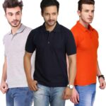 One-H Men's Polo Neck Short Sleeve Casual Tshirt Combo of Blue, Orange, Grey colors (Pack of 3)