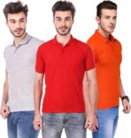 One-H Men's Polo Neck Half Sleeve Casual Tshirt Combo of Red, Orange, Grey colors (Pack of 3)