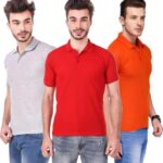 One-H Men's Polo Neck Half Sleeve Casual Tshirt Combo of Red, Orange, Grey colors (Pack of 3)