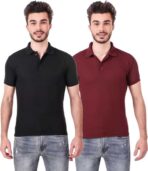 One-H Men's Polo Neck Short Sleeve Casual Tshirt Combo of Maroon, Black colors (Pack of 2)