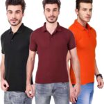 One-H Men's Polo Neck Short Sleeve Casual Tshirt Combo of Maroon, Black, Orange colors (Pack of 3)