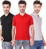 One-H Men's Polo Neck Short Sleeve Casual Tshirt Combo of Red, Black, Grey colors (Pack of 3)