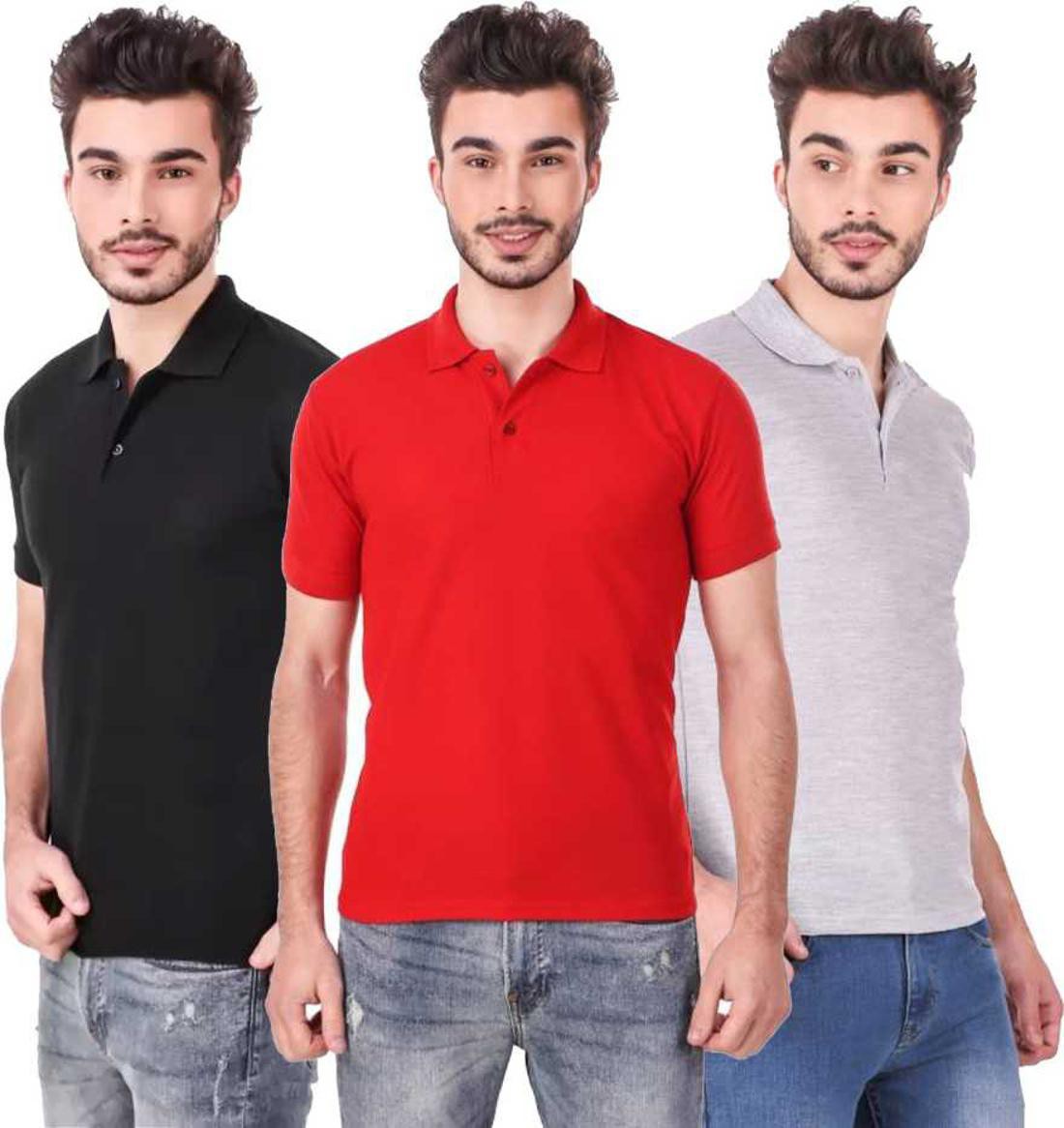 xxl-tshirt-combo-3-black-red-grey-phonicz-retails-original-imafg4bkgm3dkqfh.jpeg One-H Men's Polo Neck Short Sleeve Casual Tshirt Combo of Red, Black, Grey colors (Pack of 3) - Image 1