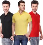 One-H Men's Polo Neck Short Sleeve Casual Tshirt Combo of Red, Black, Yellow colors (Pack of 3)