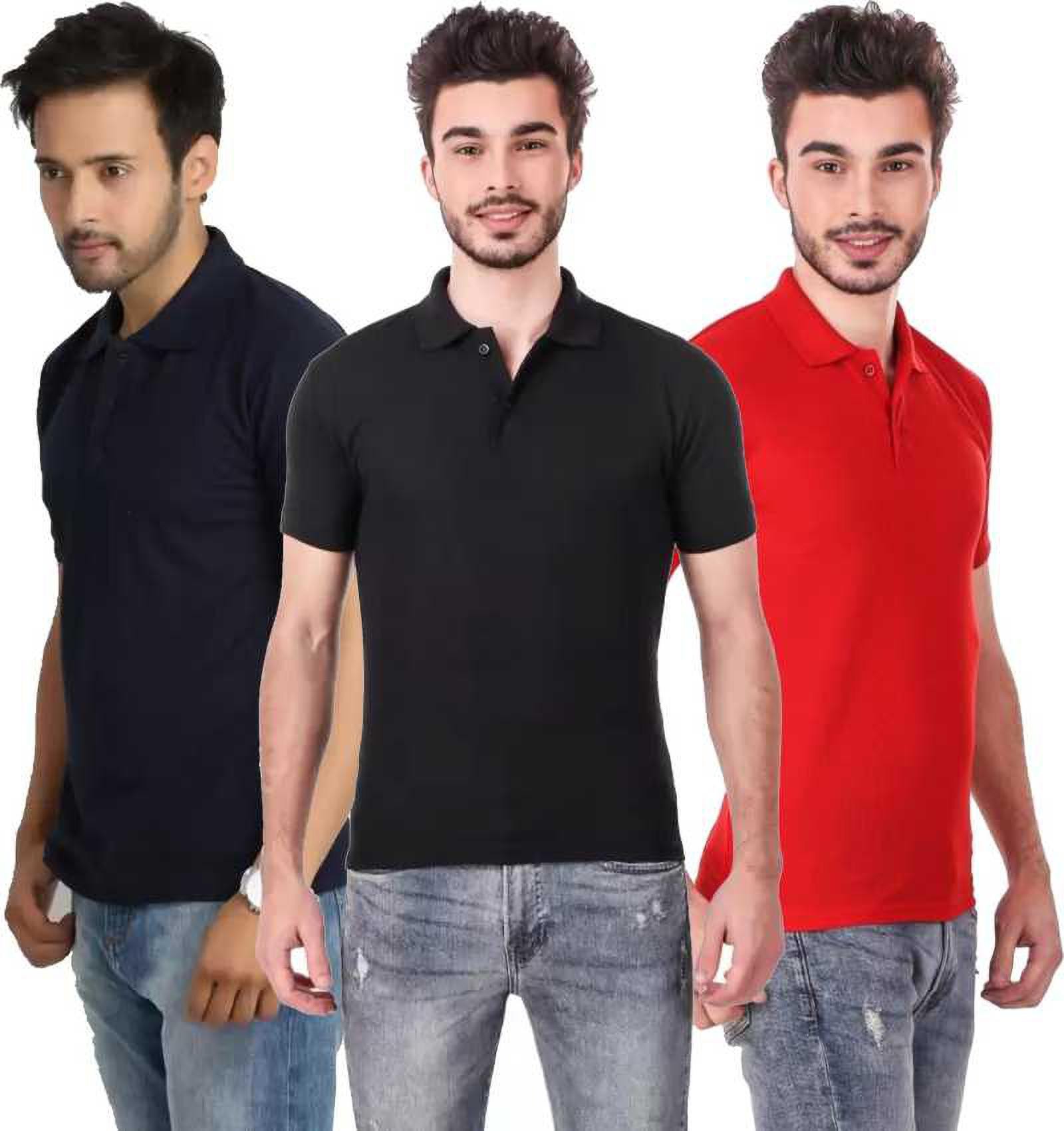 xxl-tshirt-combo-3-darkblue-black-red-phonicz-retails-original-imafg4d38u8hutcy.jpeg One-H Men's Polo Neck Short Sleeve Casual Tshirt Combo of Dark Blue, Red, Black colors (Pack of 3) - Image 1