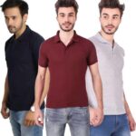One-H Men's Polo Neck Short Sleeve Casual Tshirt Combo of Dark Blue, Maroon, Grey colors (Pack of 3)