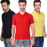 One-H Men's Polo Neck Short Sleeve Casual Tshirt Combo of Dark Blue, Red, Yellow colors (Pack of 3)