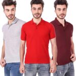 One-H Men's Polo Neck Short Sleeve Casual Tshirt Combo of Red, Maroon, Grey colors (Pack of 3)